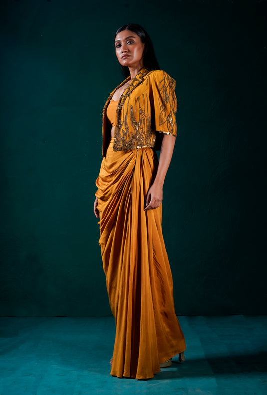 "Burnished" Jacket with bustier and skirt