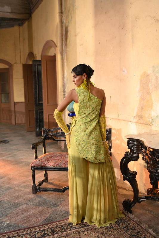 "Lichen" Overlay cape with bustier & flared pants