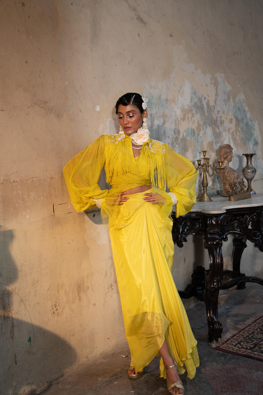 "Moss" Shirt with bustier & Drape skirt.