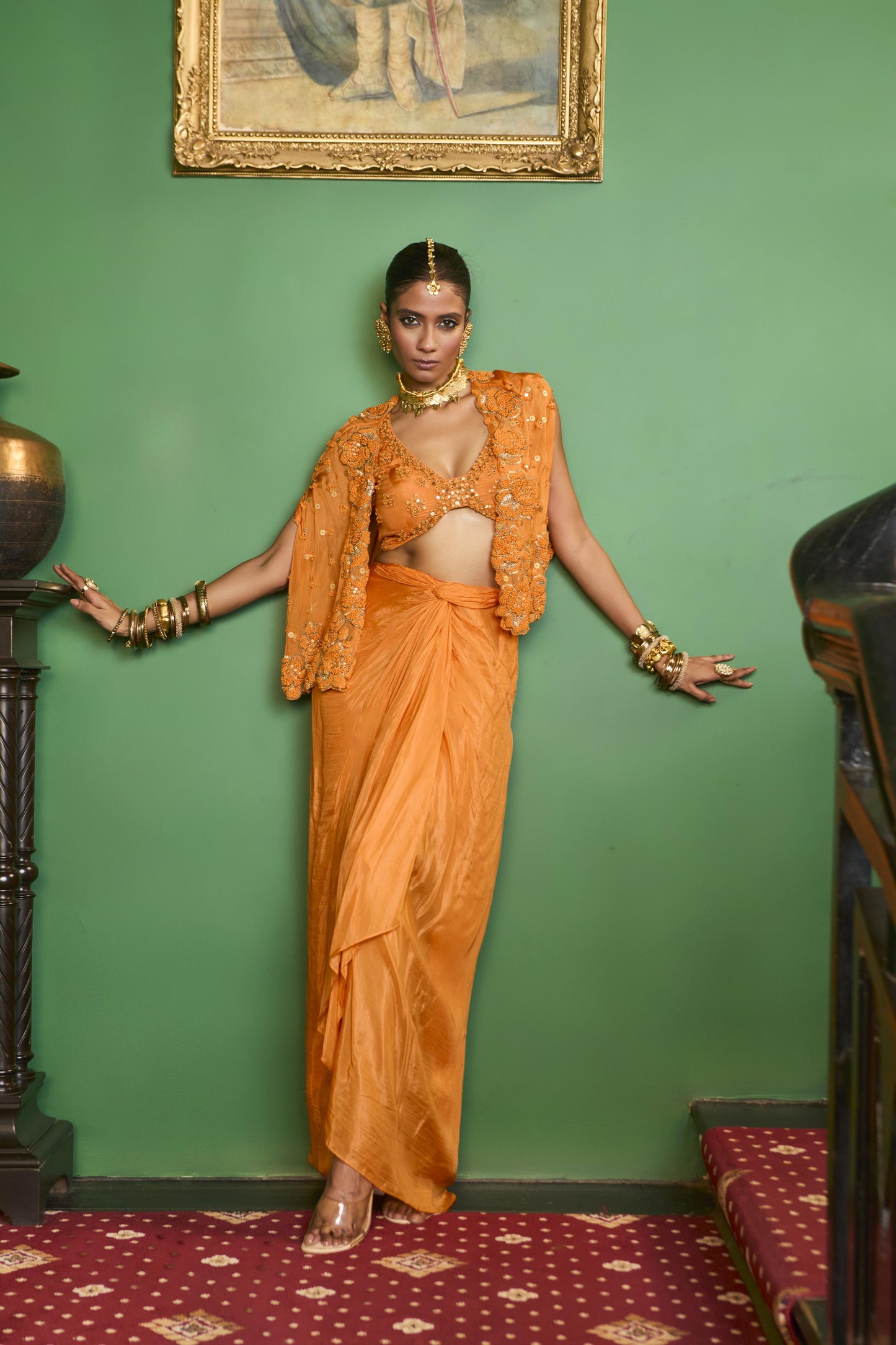 "Sienna" Cape With Embellished Bustier & Drape Skirt
