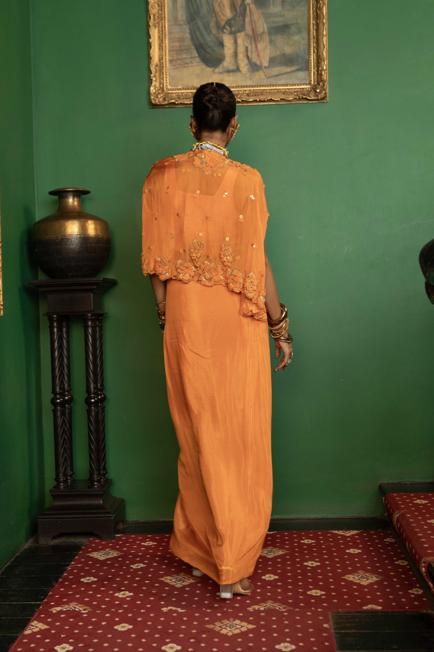 "Sienna" Cape With Embellished Bustier & Drape Skirt