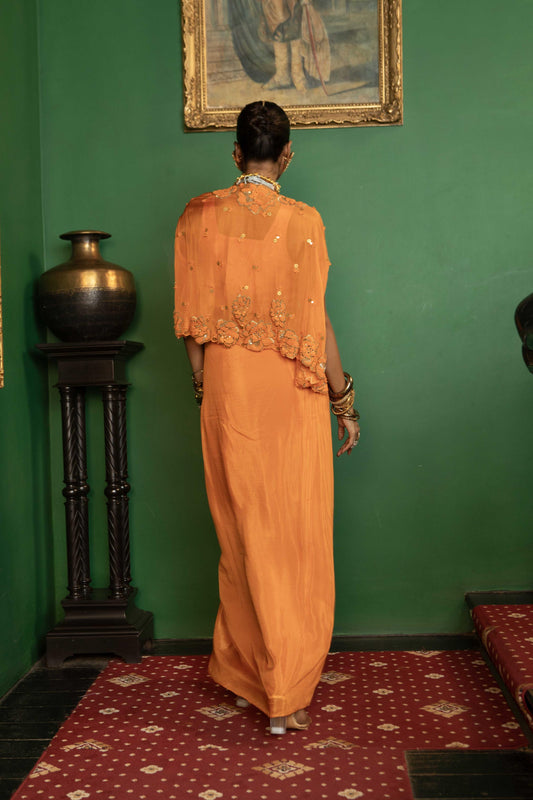 "Sienna" Cape With Embellished Bustier & Drape Skirt