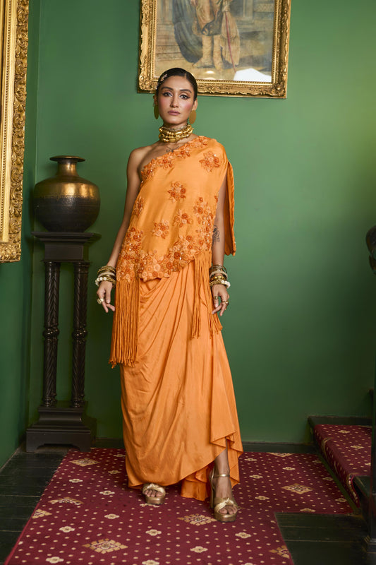 "Kintsugi" Cape With Bustier & Drape Skirt