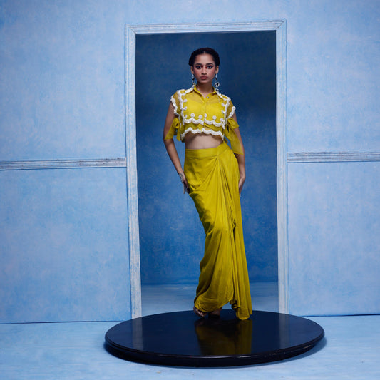 "Tendril" Overlay Cape, Bustier & Drape skirt