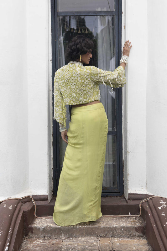 "Citrine" jacket with embroidered bustier & Drape skirt