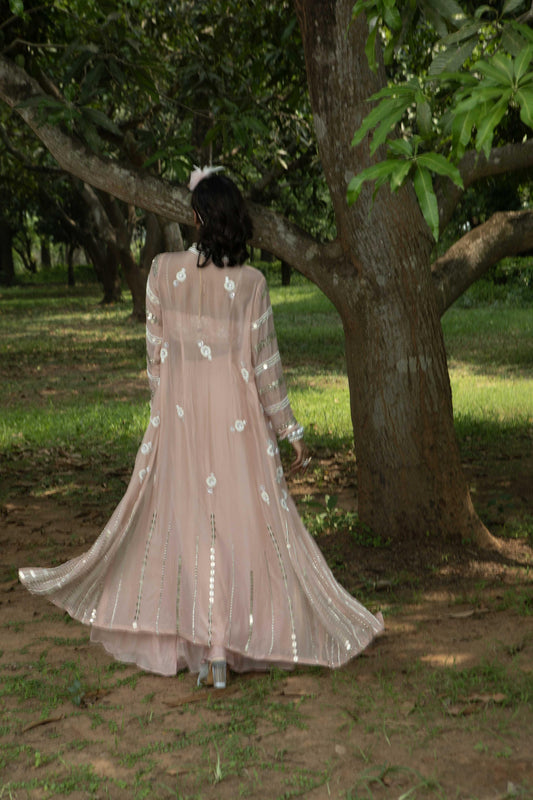 "Linn" Jacket with embroidered bustier & drape skirt.