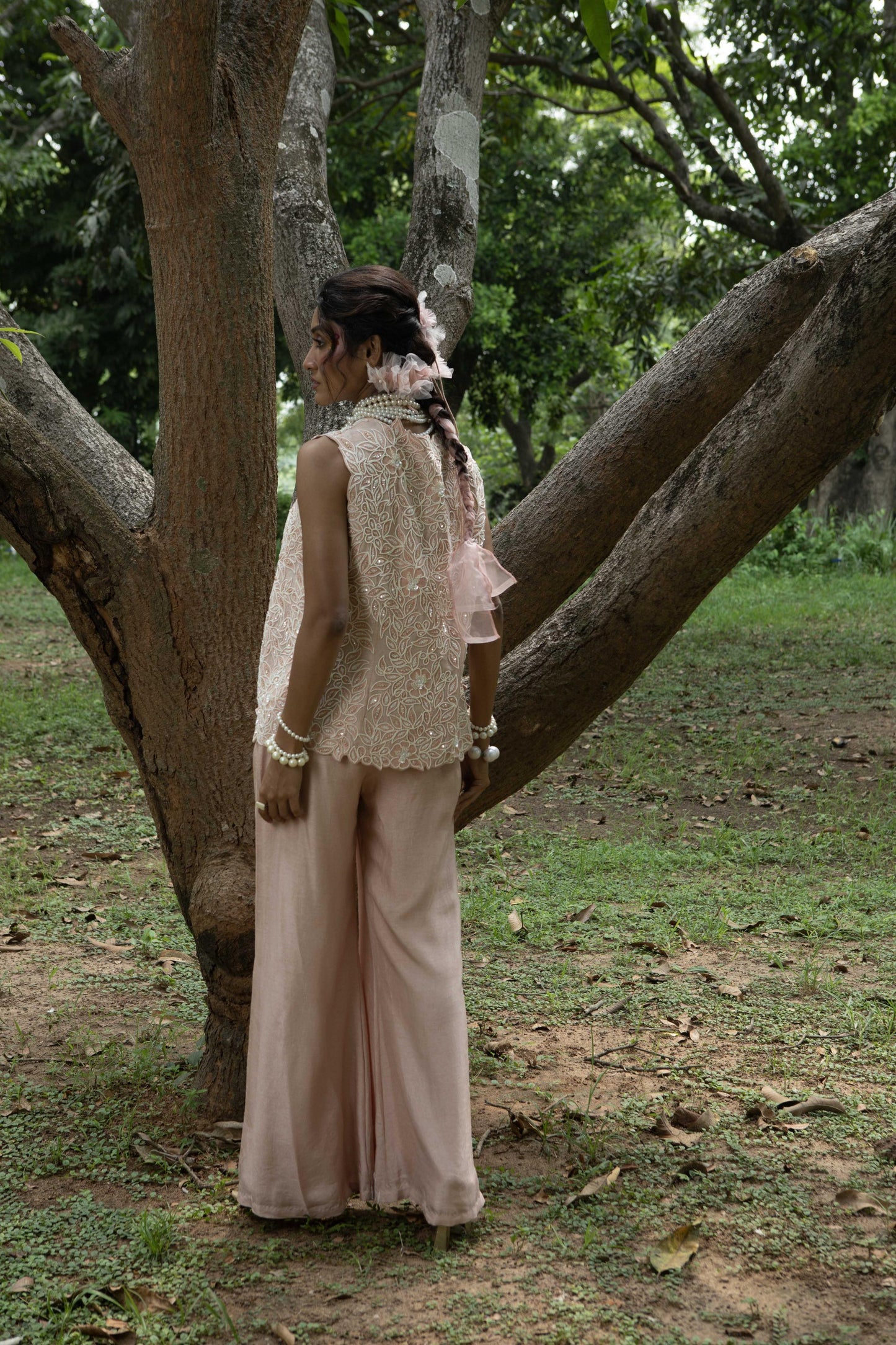 "Cherub" Jacket with embroidered Blouse & flared pants.