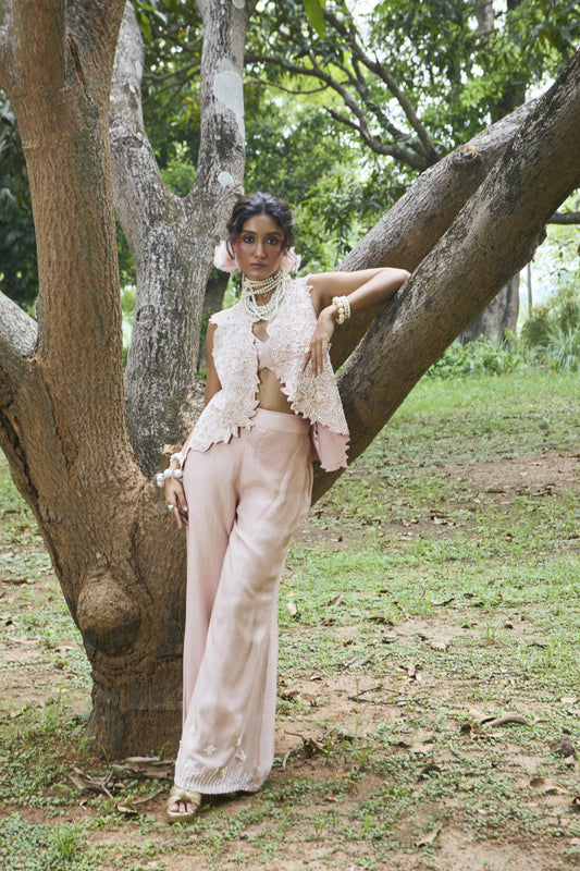 "Cherub" Jacket with embroidered Blouse & flared pants.