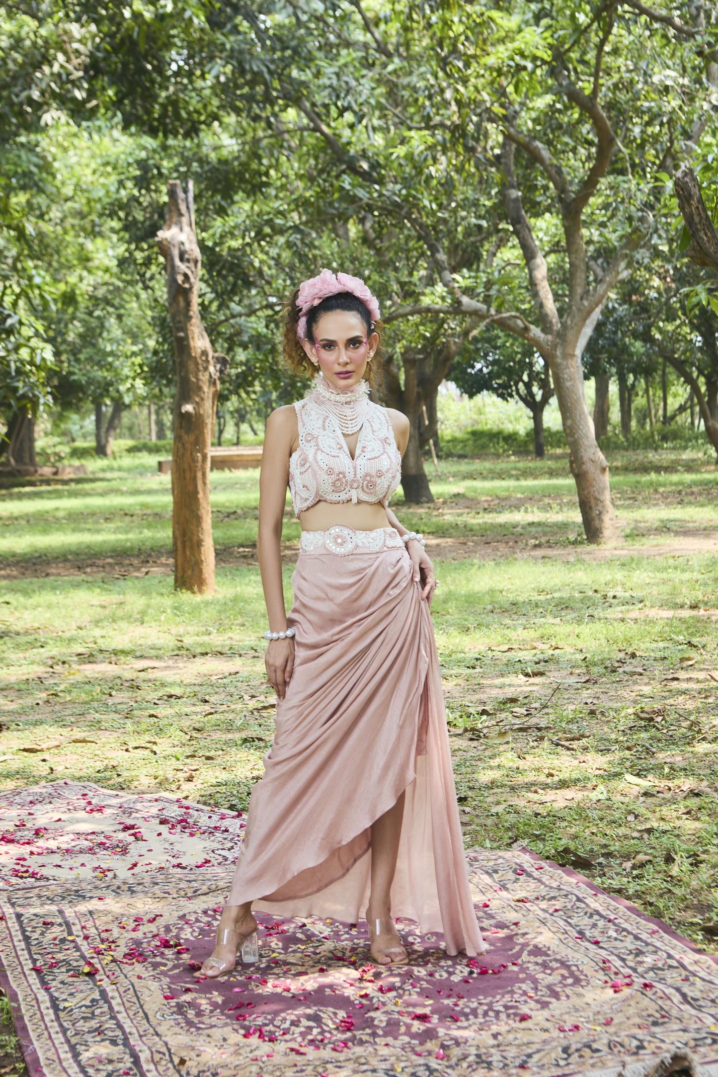 "Roseate" Bustier & Drape Skirt