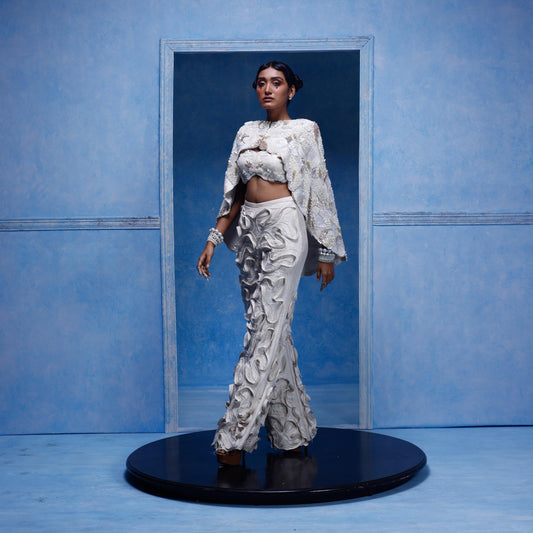 "Rosewater" Cape with Crop & "Sealed light" Pants