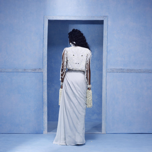 "Echo of her" Jacket With Bustier & Drape Skirt