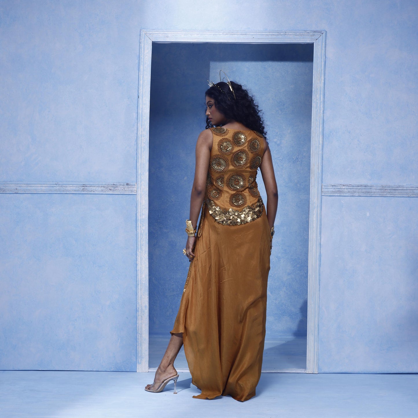 "Feathered Oath" Waistcoat With Drape Skirt