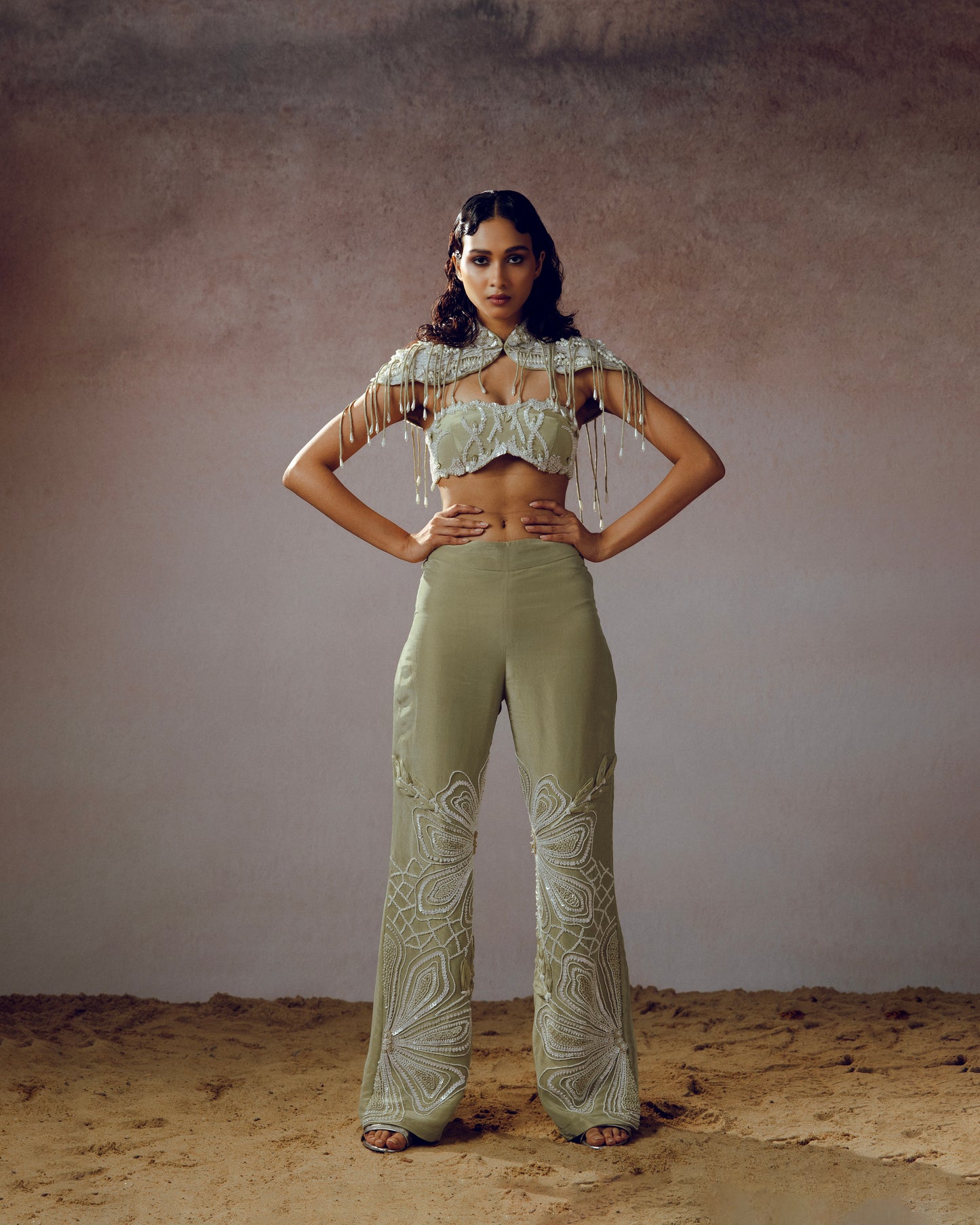 "bracklin" Cape with Bralette & "Mossara" pants