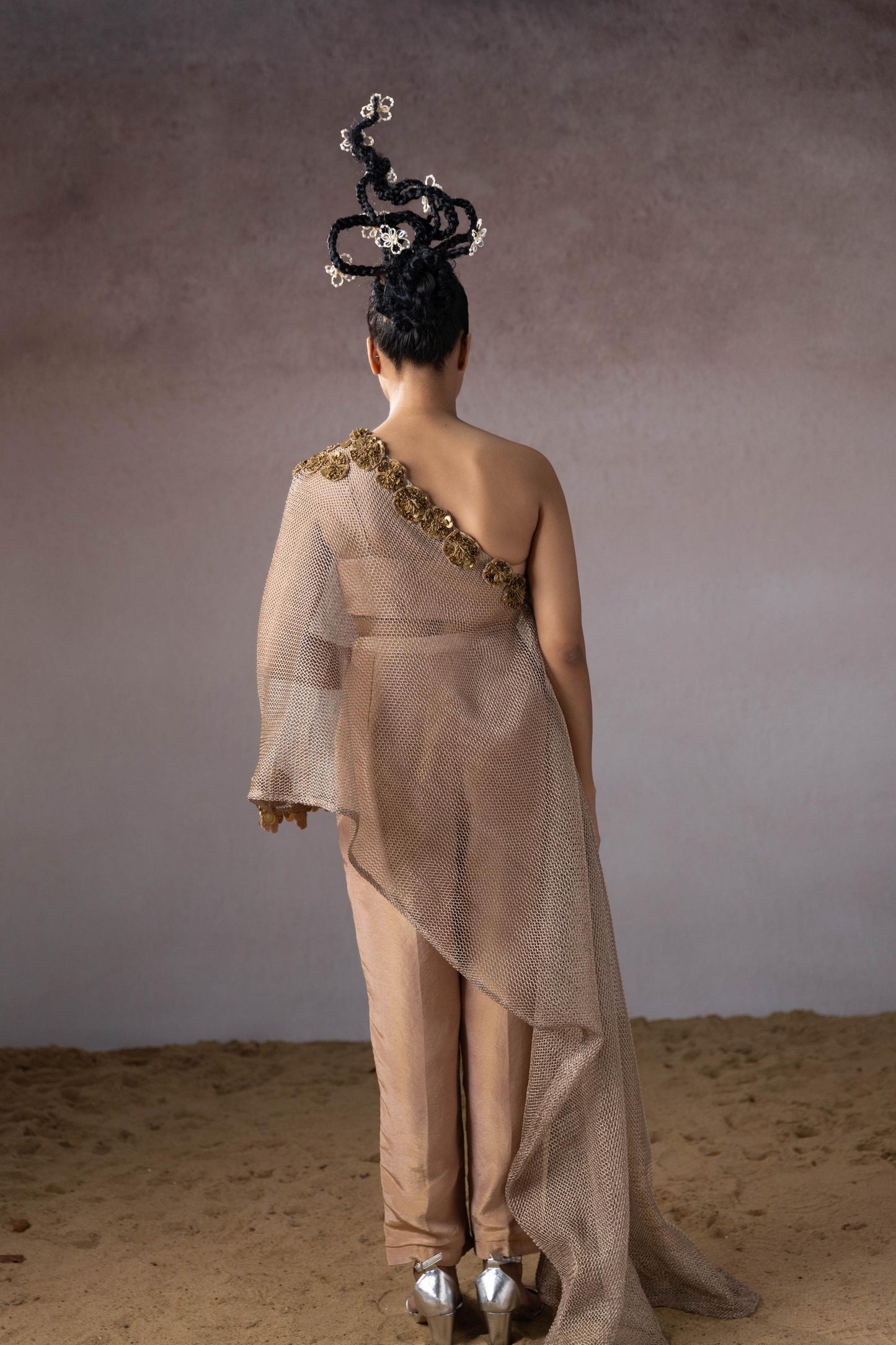 "wired" cape, bustier & pants