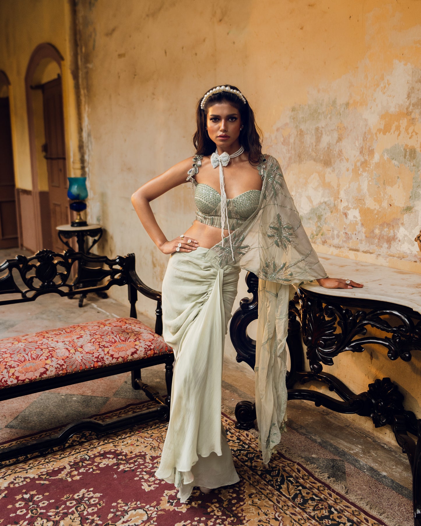 "Eye of Thought" Saree Drape with embroidered bustier