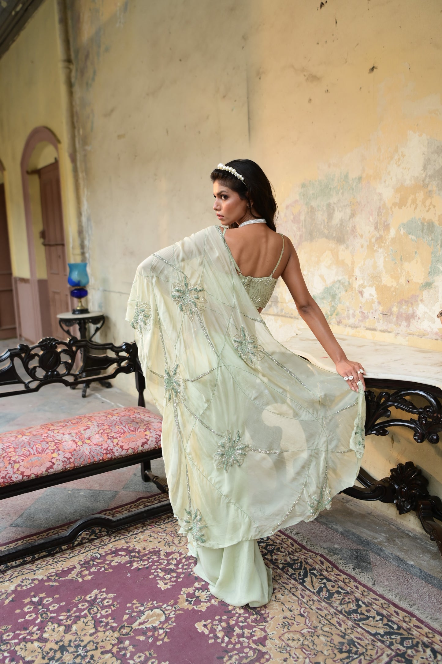 "Eye of Thought" Saree Drape with embroidered bustier