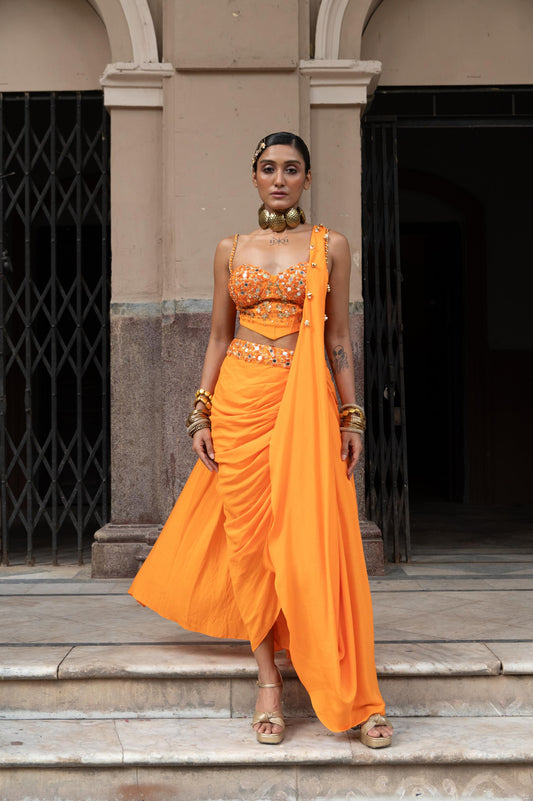 "Citrus Drip" saree with bustier