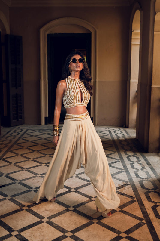 "Foil" bustier & Low crotch pants