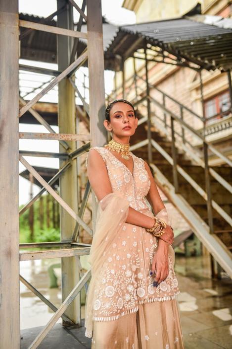 "Pearline" Dress with Flared pants & Dupatta