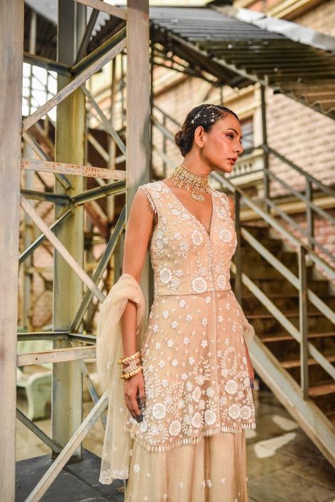 "Pearline" Dress with Flared pants & Dupatta