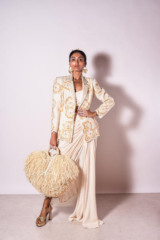 "Verlis" Jacket with bustier & drape skirt