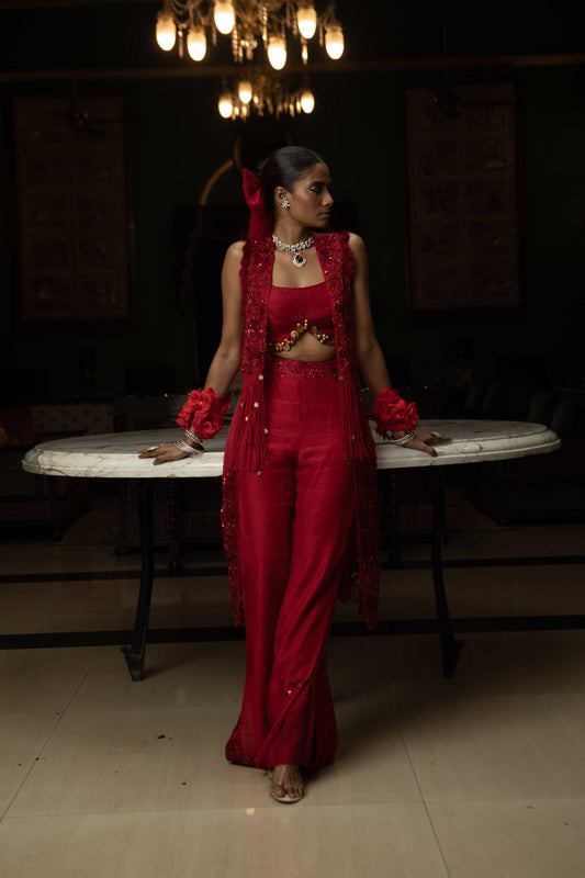 "Ignite" Overlay Cape, Bustier and Flared Pants