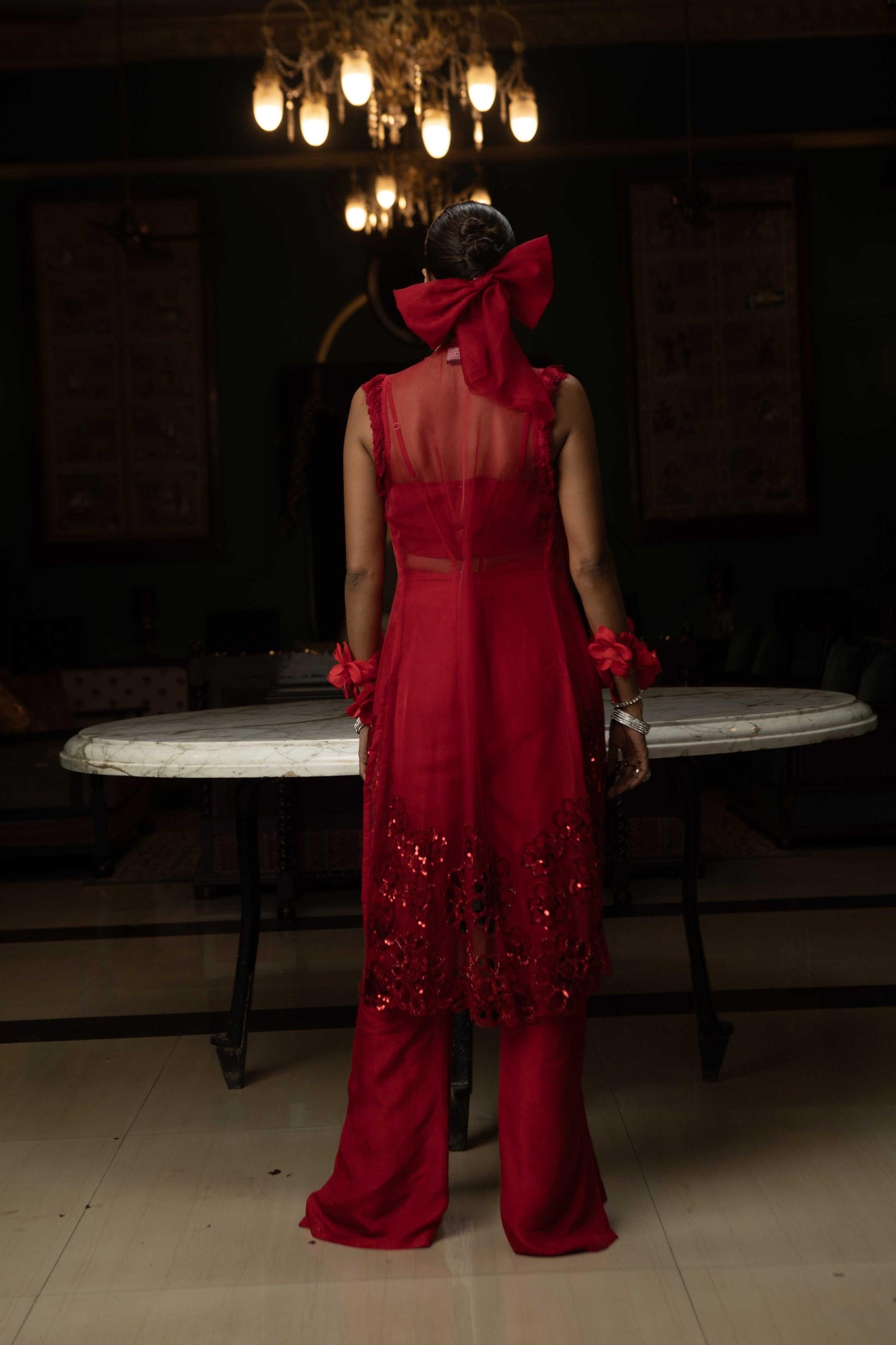 "Ignite" Overlay Cape, Bustier and Flared Pants