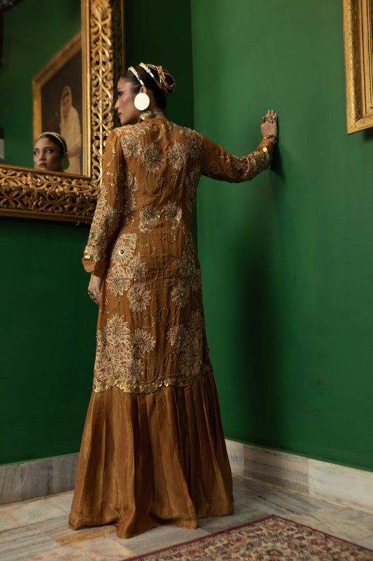 "Rayne" cape with Embroidered blouse and Flared pants