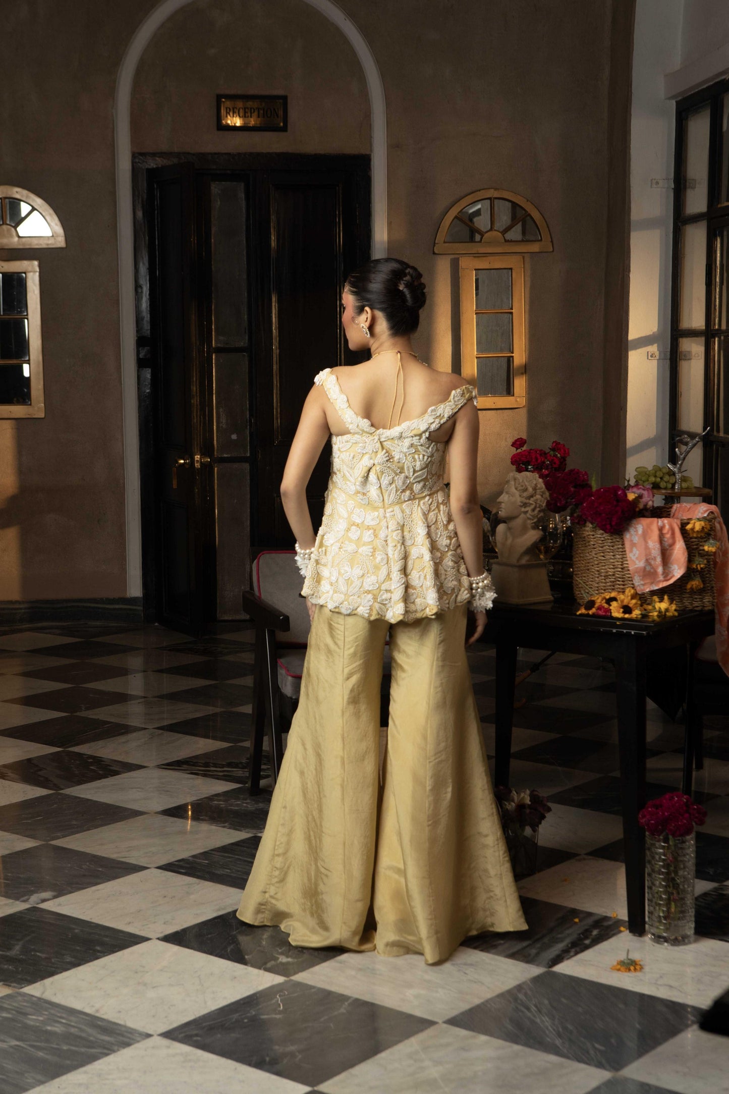 "Loam" Peplum Top with embroidered pants