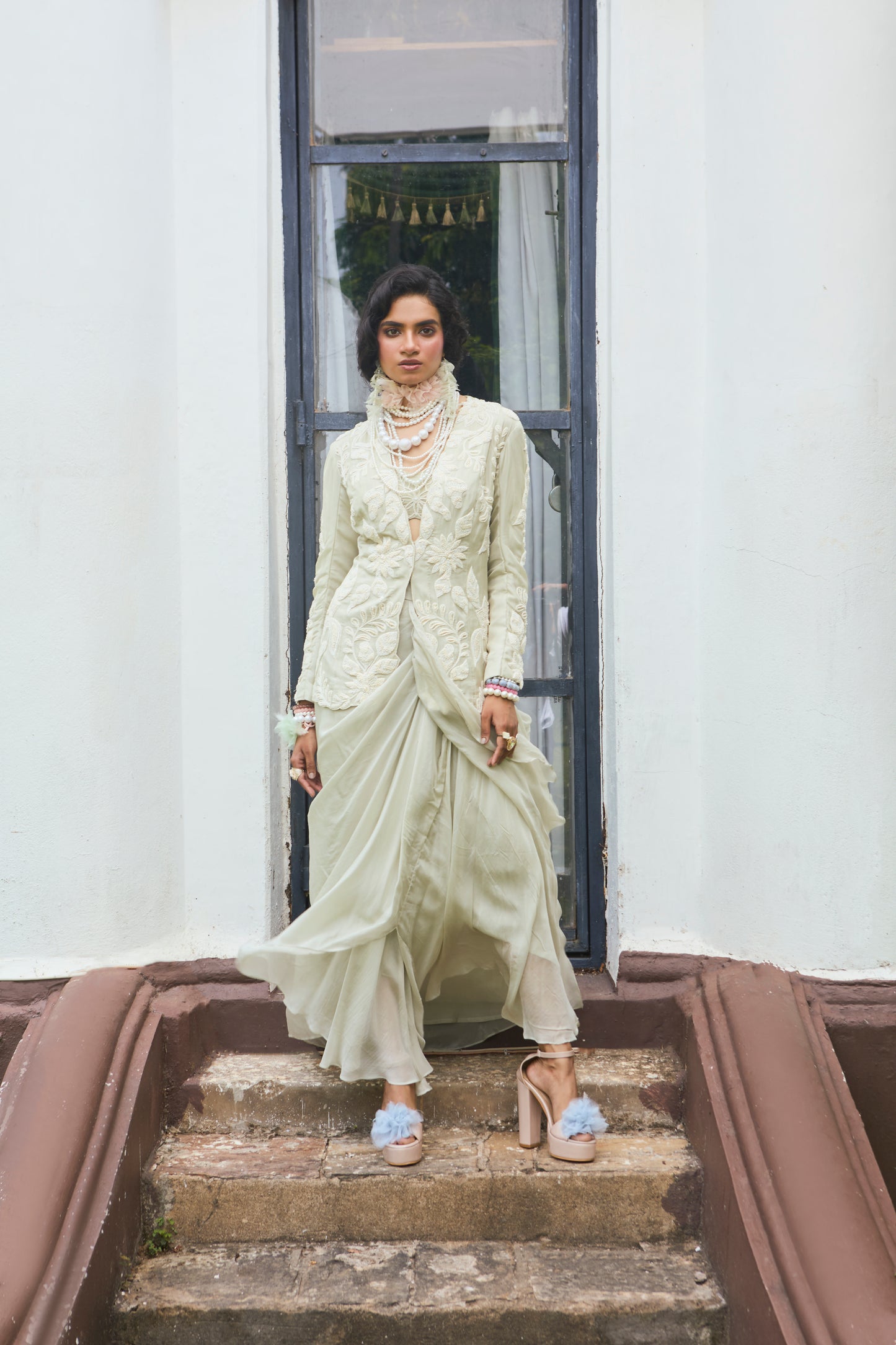 "Thread Logic" Jacket With Bustier & Draped Skirt