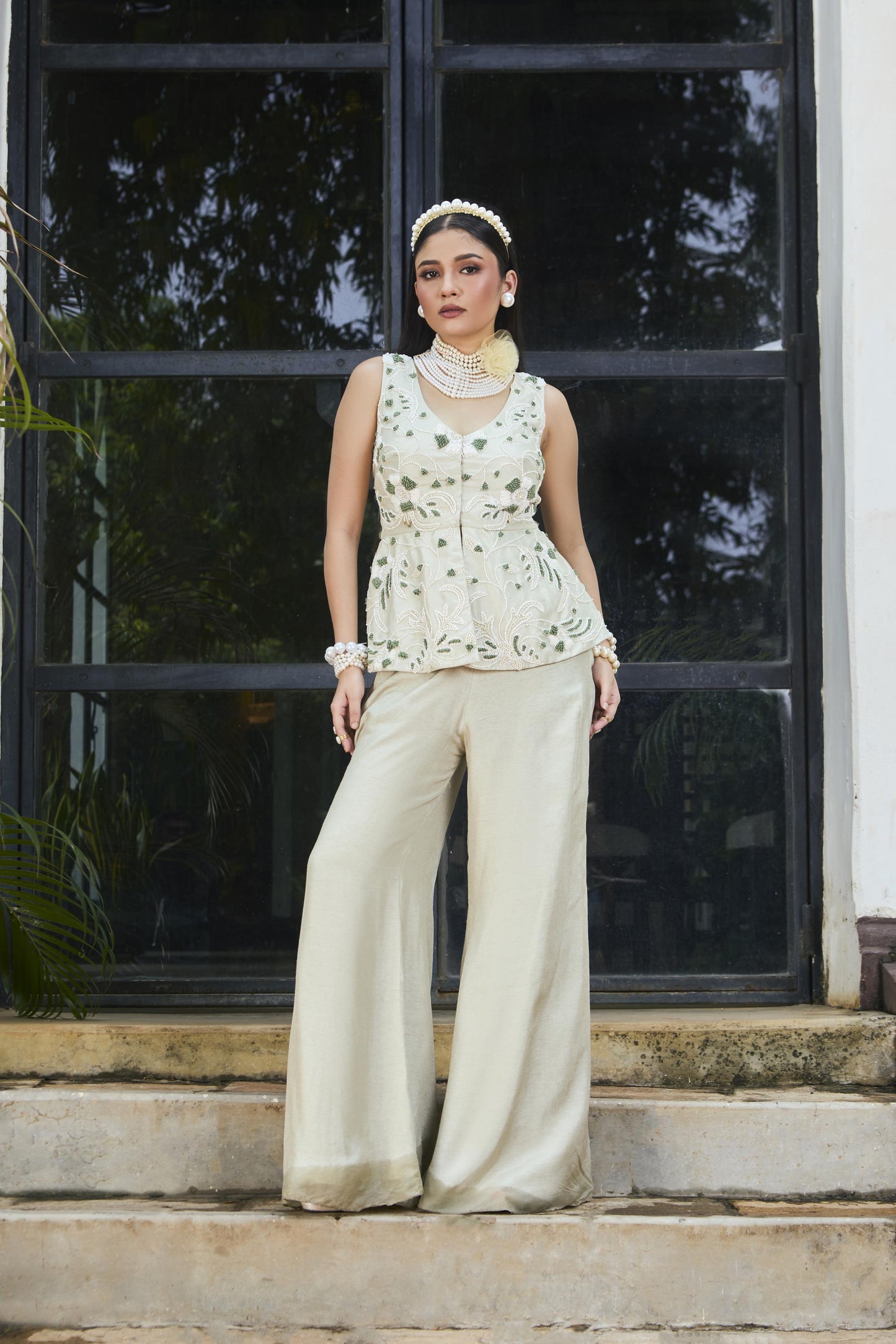 "Pale root" Peplum Top With pants