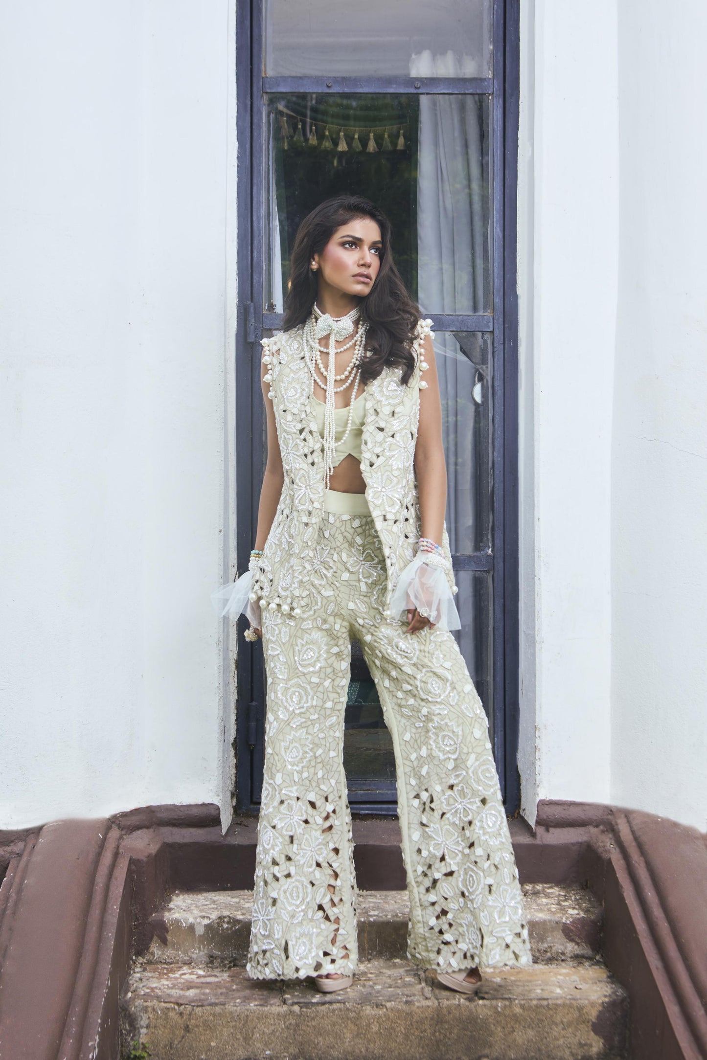 "Dust leaf" Jacket, bustier & Flared Pants