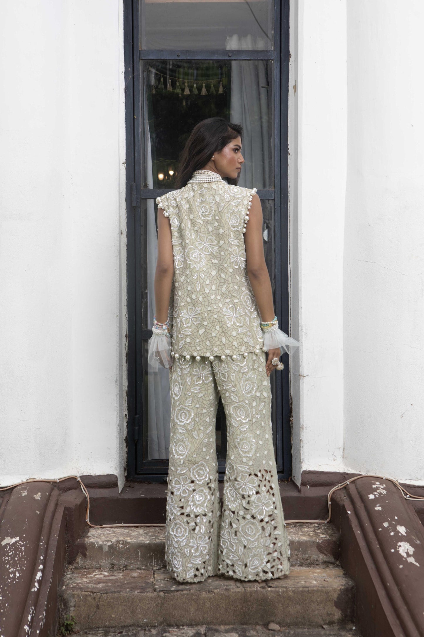 "Dust leaf" Jacket, bustier & Flared Pants