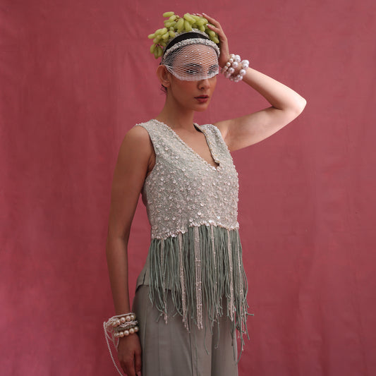 "Ashen" Waistcoat & Embroided Patchwork Flared Trousers