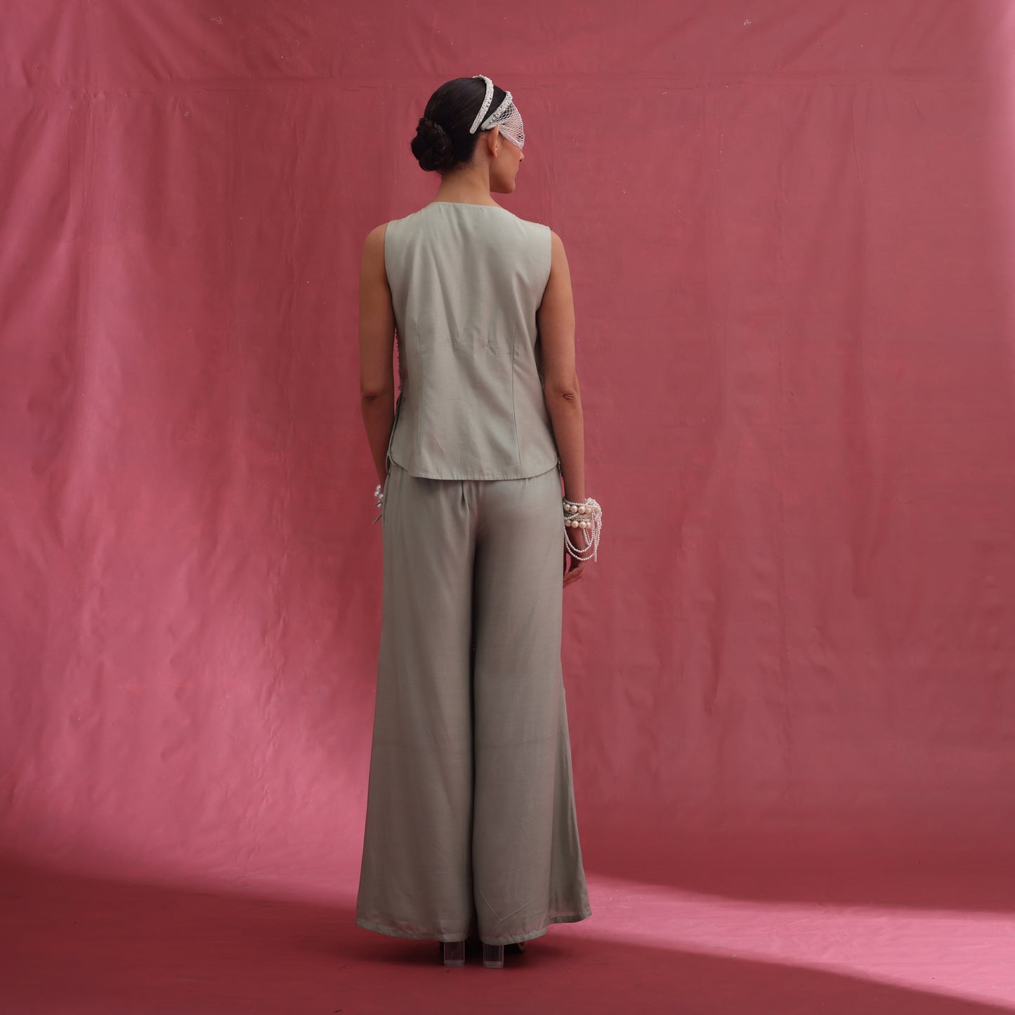 "Ashen" Waistcoat & Embroided Patchwork Flared Trousers