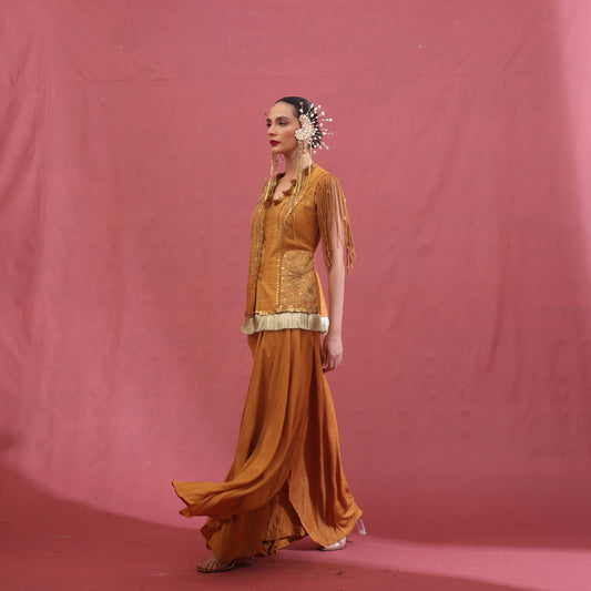 "Quell" Waistcoat with drape Skirt.