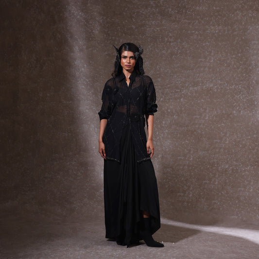 "Voiceless" Shirt With Bustier And Skirt