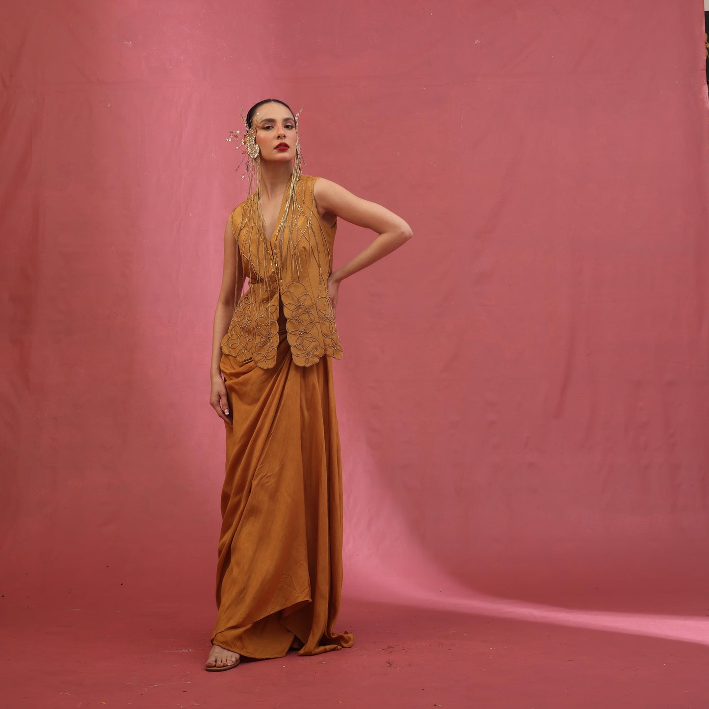 "Serrate" Waistcoat with drape Skirt