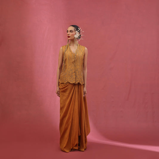 "Serrate" Waistcoat with drape Skirt