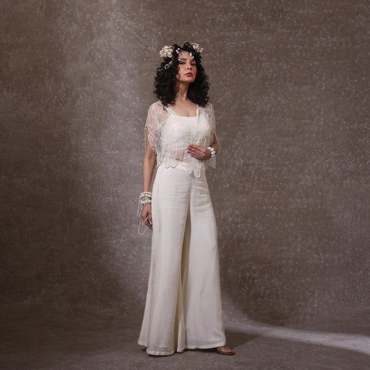 "Elaren" Cape with Bustier & Flared Trousers.