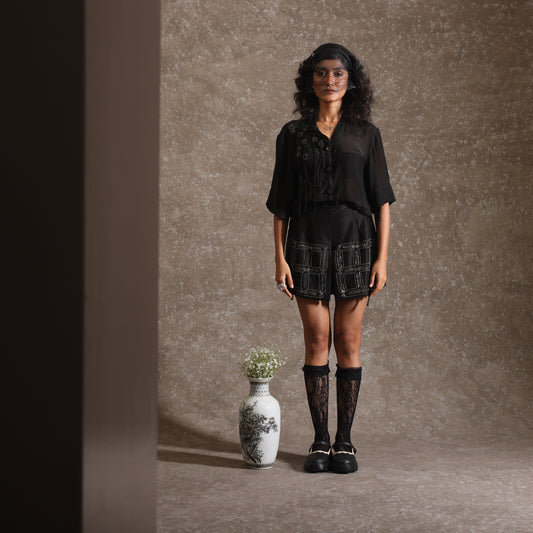 "Crux" Shorts with Shirt & Bustier.