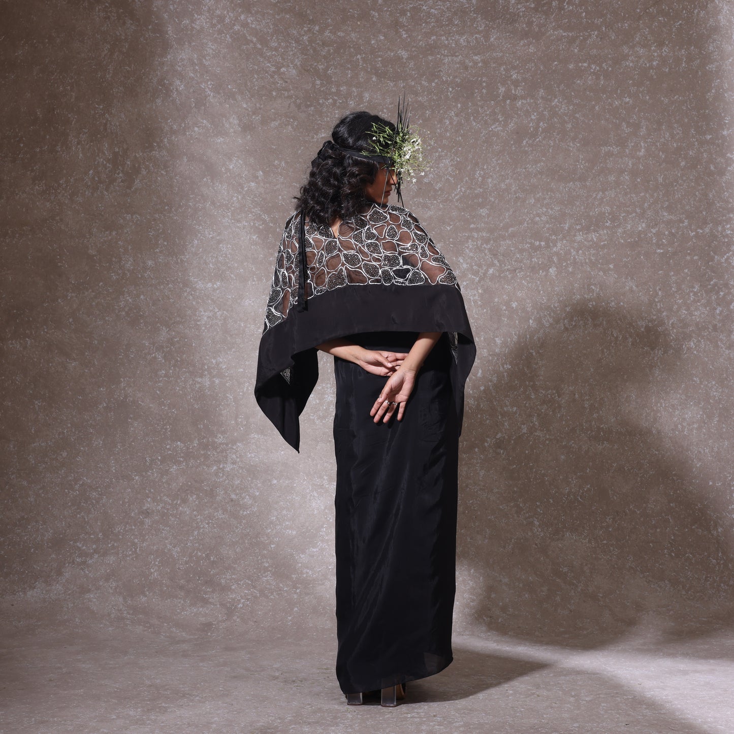 "Umbrae" Cape with Bustier & Draped Skirt
