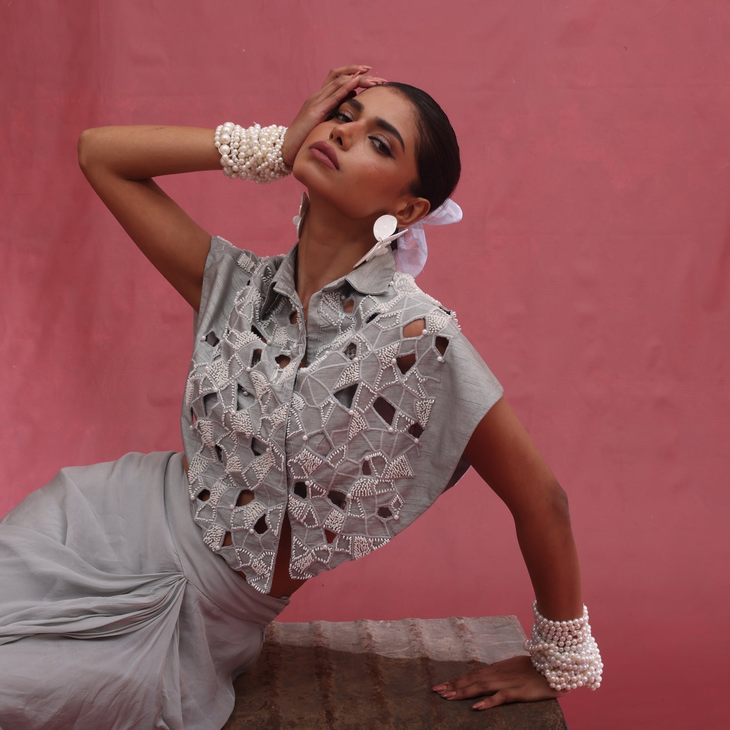 "Obelisk" Cape With Bustier & Draped Skirt