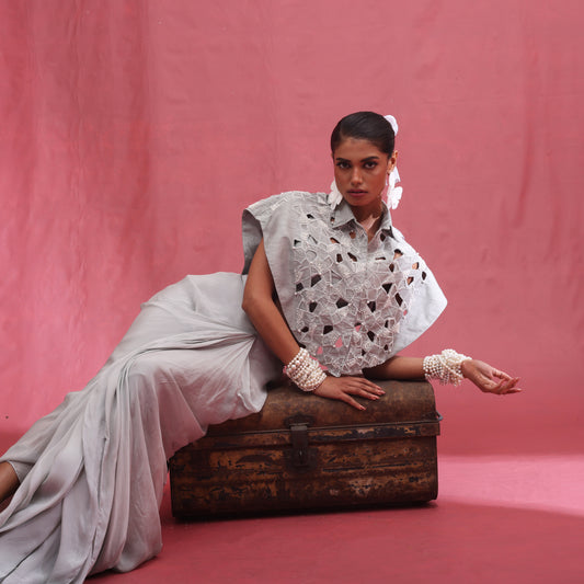 "Obelisk" Cape With Bustier & Draped Skirt