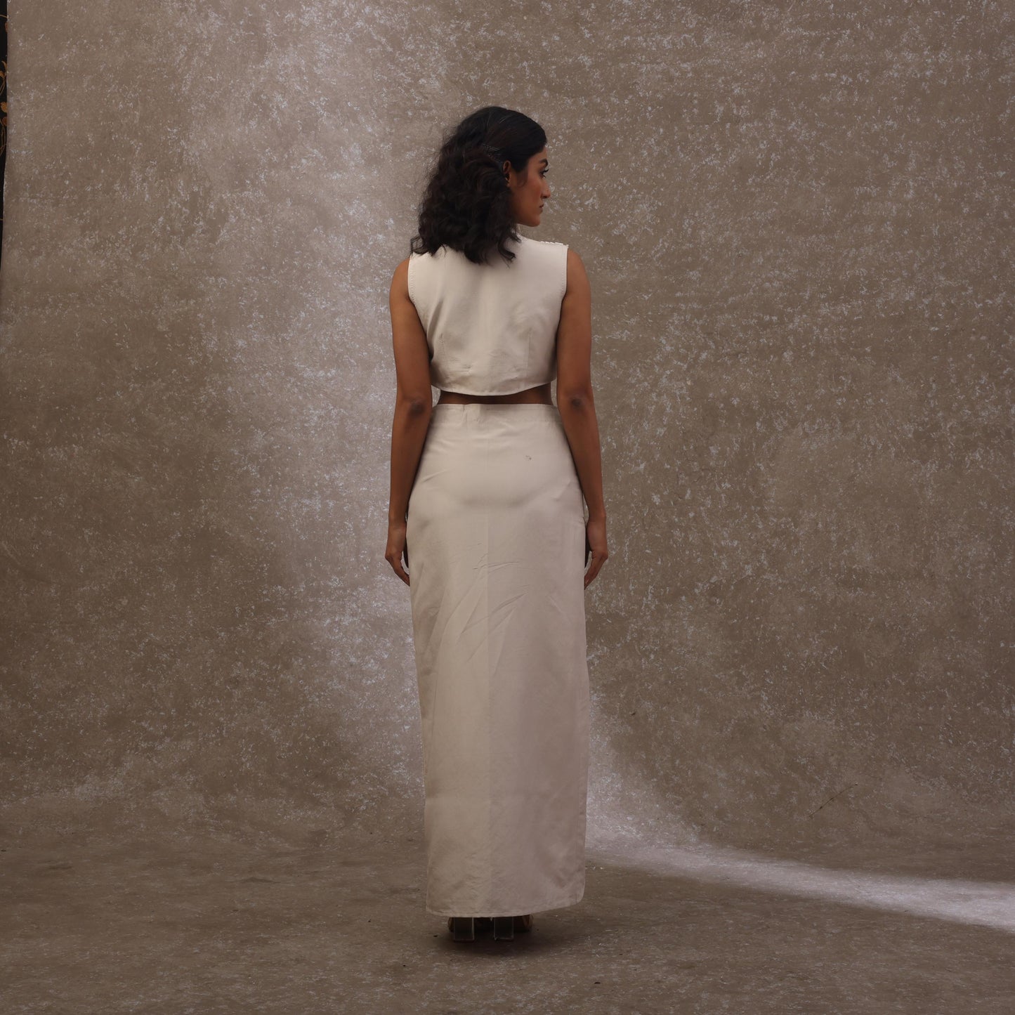 "Serrate" top with pencil skirt
