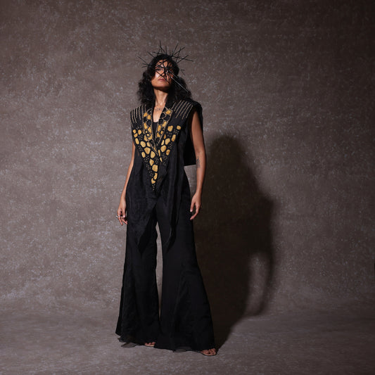 "Mitrail" overlay with Bustier and Flared Pants