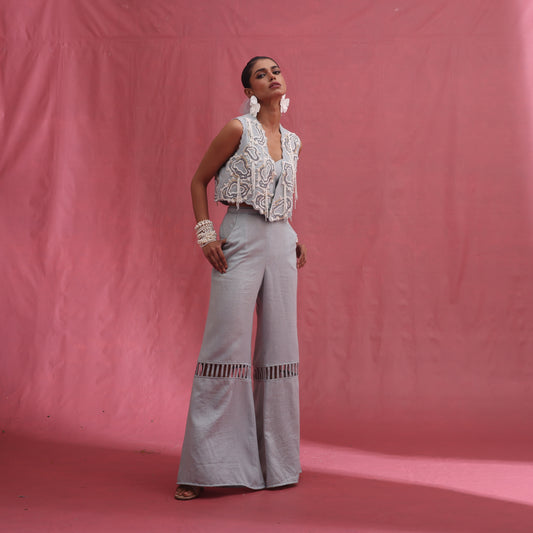 "Dirge" Cape with bustier & flared trousers