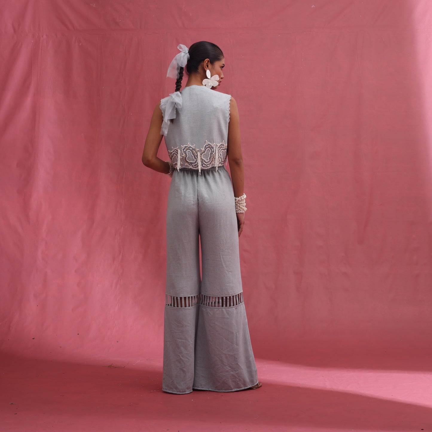 "Dirge" Cape with bustier & flared trousers