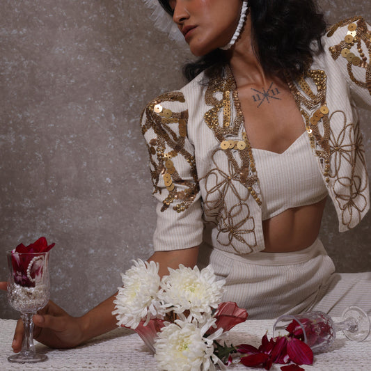 "Monolith" Jacket with bustier & Flared Pants