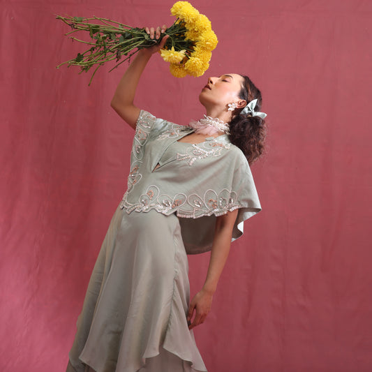 "Vanta" Cape, Bustier and Layered Flared Pants